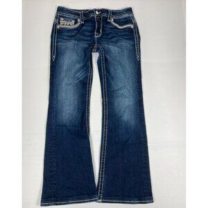 Rock Revival Luz Easy Boot Cut Jeans Womens 31x31 Blue Heavy Stitch Embellished